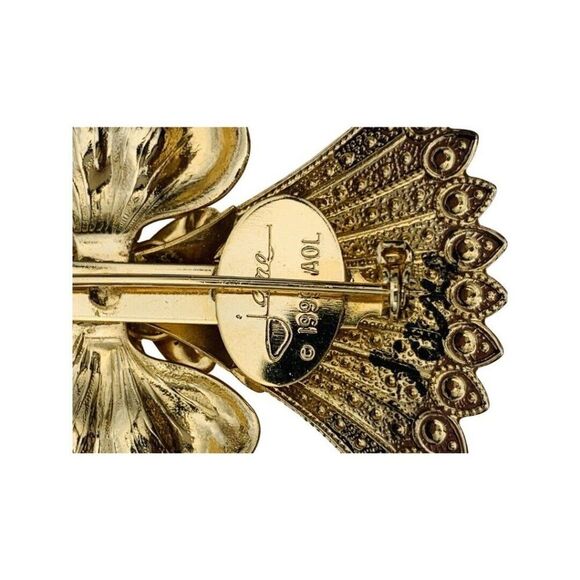 Vintage Jane Glass Crystal Gold Tone Flower Angel Brooch Pin Signed - Picture 6 of 6